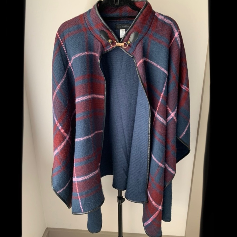Steve Madden Plaid Blanket Cape Poncho Cardigan